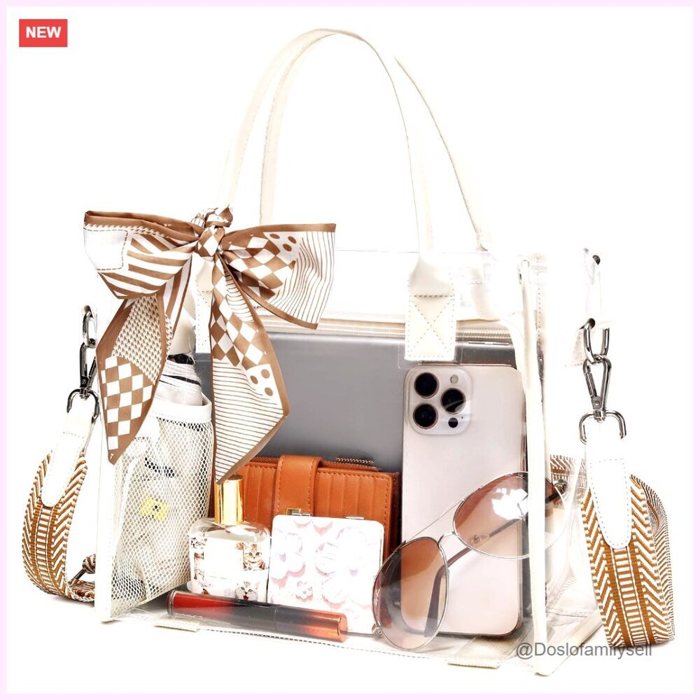 Clear PVC Tote Bag with Guitar Strap, Stadium Approved, 11.8x5.1x9.1 Inches